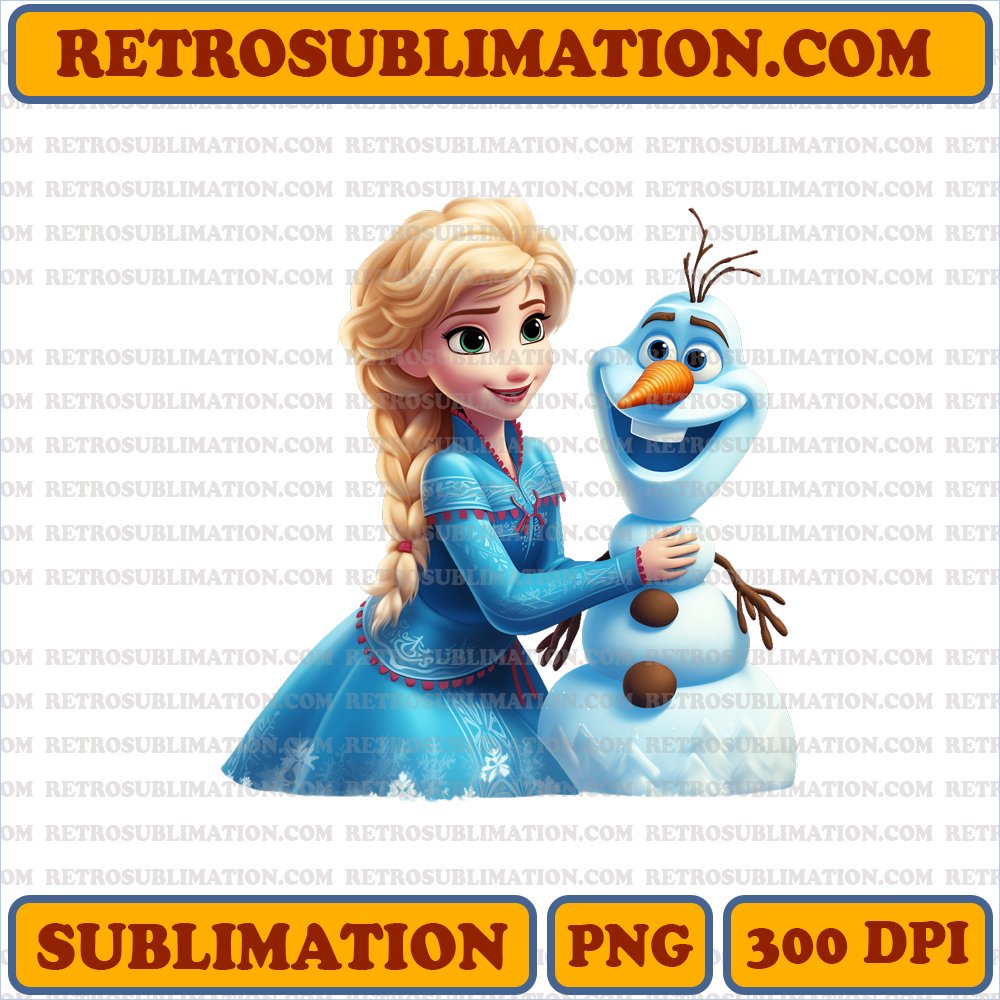 Christmas Elsa & Anna Snowman Building - Cheerful Song - High Contrast PNG Sublimation Download
