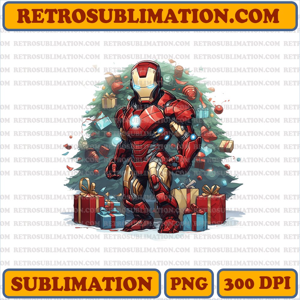 Iron Man Christmas Festive Gadgets - Cartoon - High Contrast - Sublimation PNG Digital Download
