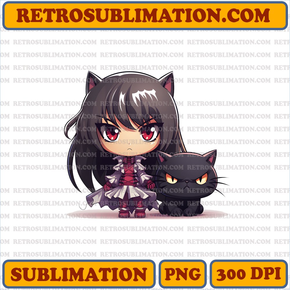 Fiery Chibi Homura Confronting Halloween Foe - Digital Download PNG Sublimation Art
