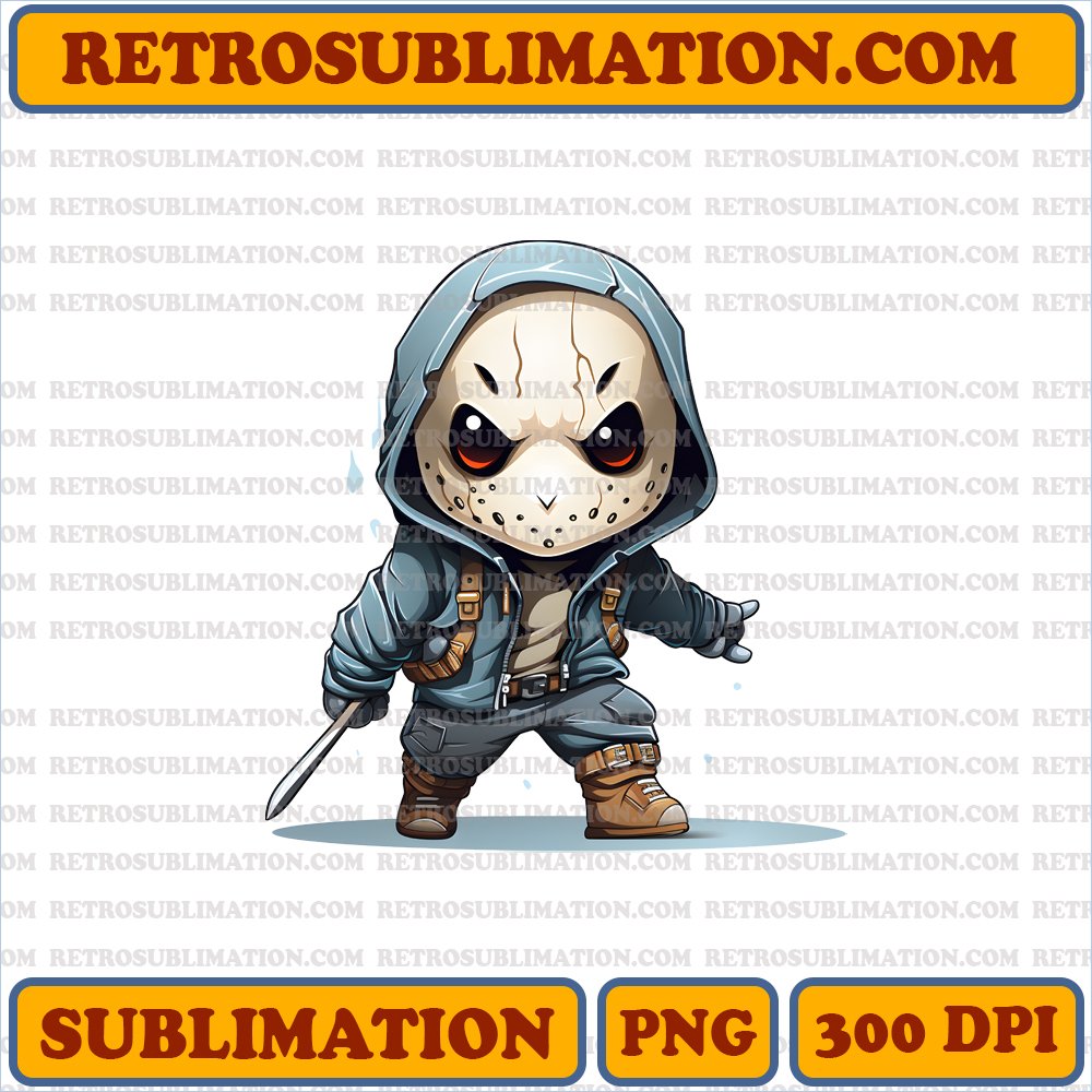 Chibi Jason Voorhees - Swinging Machete in Bootleg Style - Digital Download PNG
