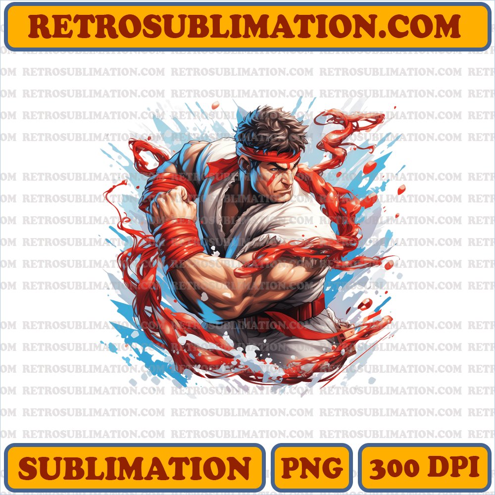 Christmas Ryu - Street Fighter Candy Cane Break - Powerful Punch - Cartoon PNG Digital Download
