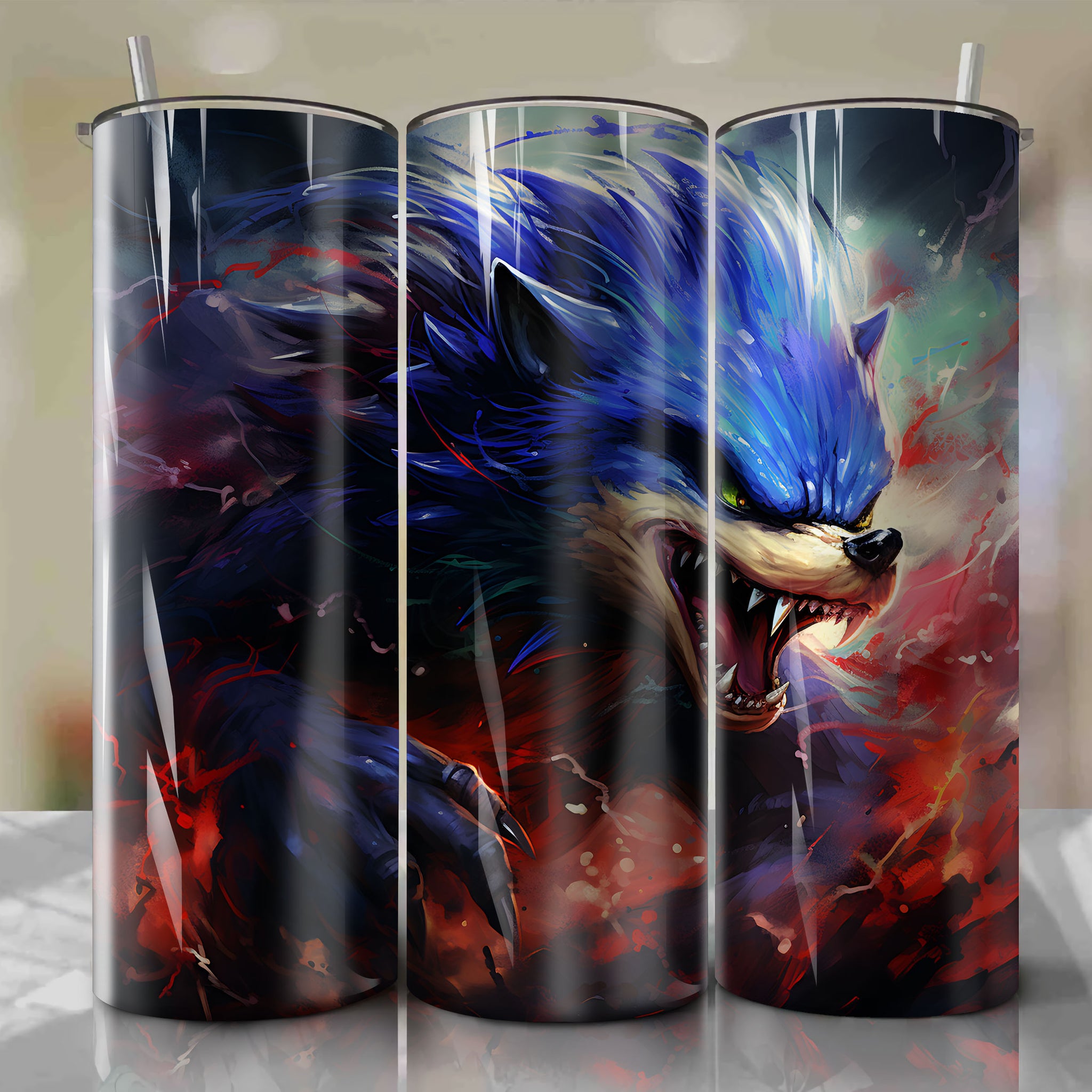 20 Oz Tumbler Wrap - Vibrant Sonic Hedgehog Digital Painting by Dan Mumford
