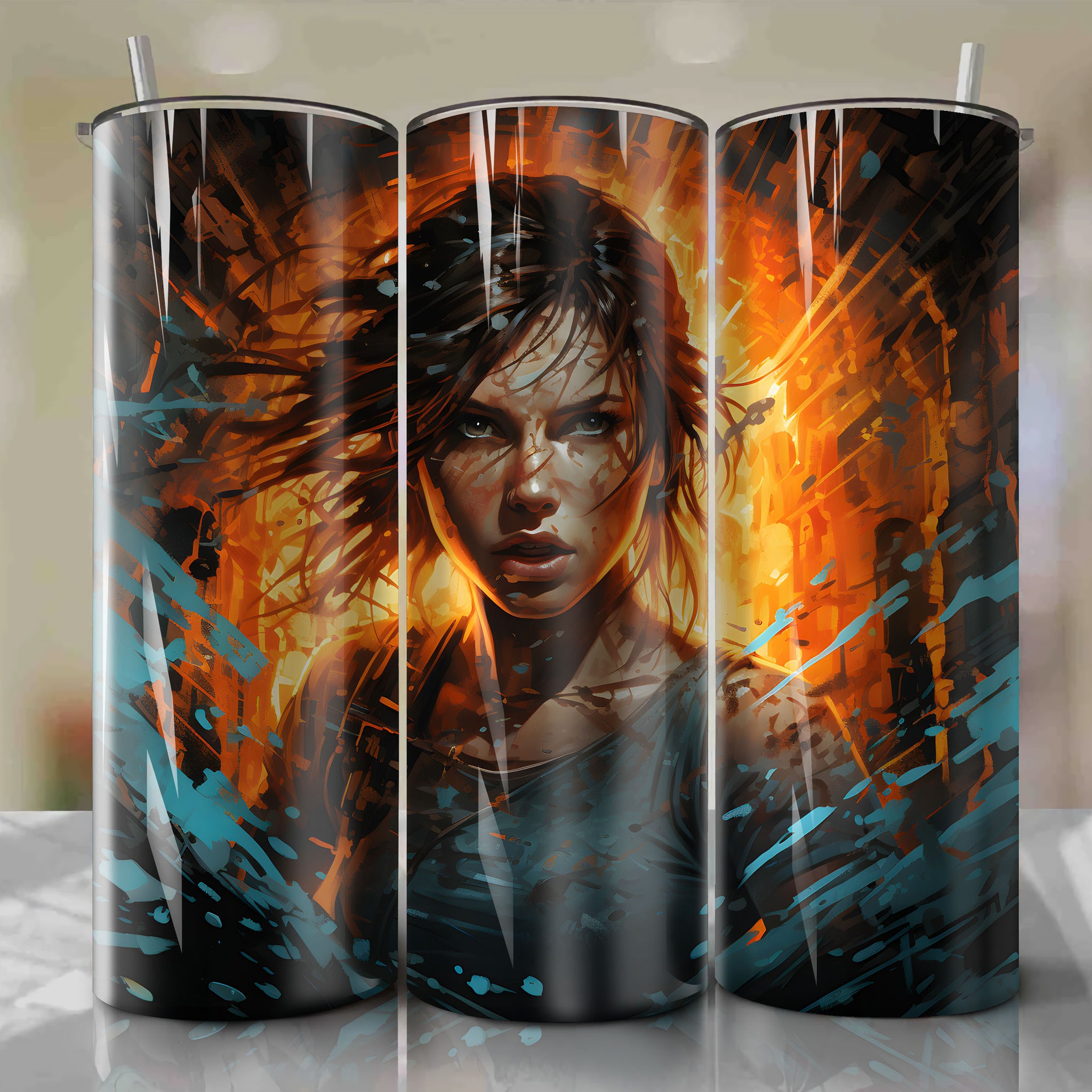 Lara Croft 20 Oz Tumbler Wrap - Immersive 3D Illustration by Dan Mumford
