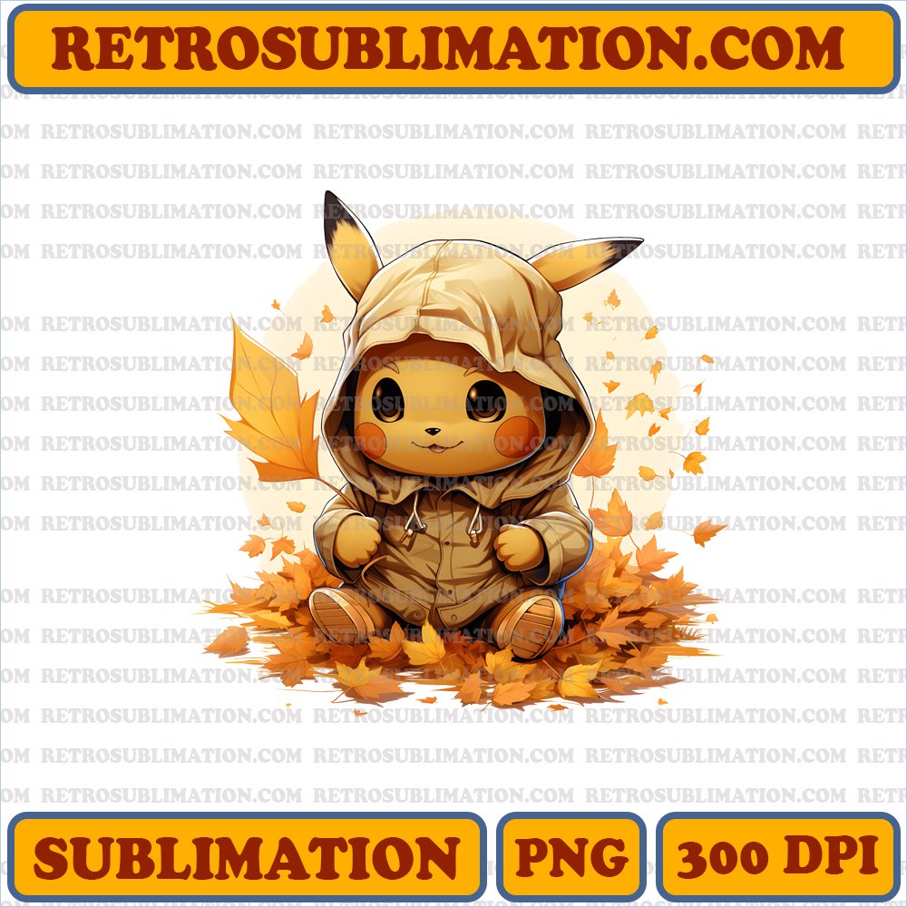 Playful Pikachu - Autumn Leaves Sublimation PNG Download - Bootleg Style - Primary Colors - Maximum Contrasts
