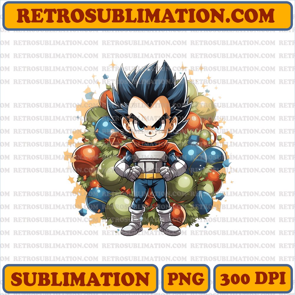 Christmas Vegeta Dragon Ball - Glowing Lights - Powerful Sublimation PNG Digital Download
