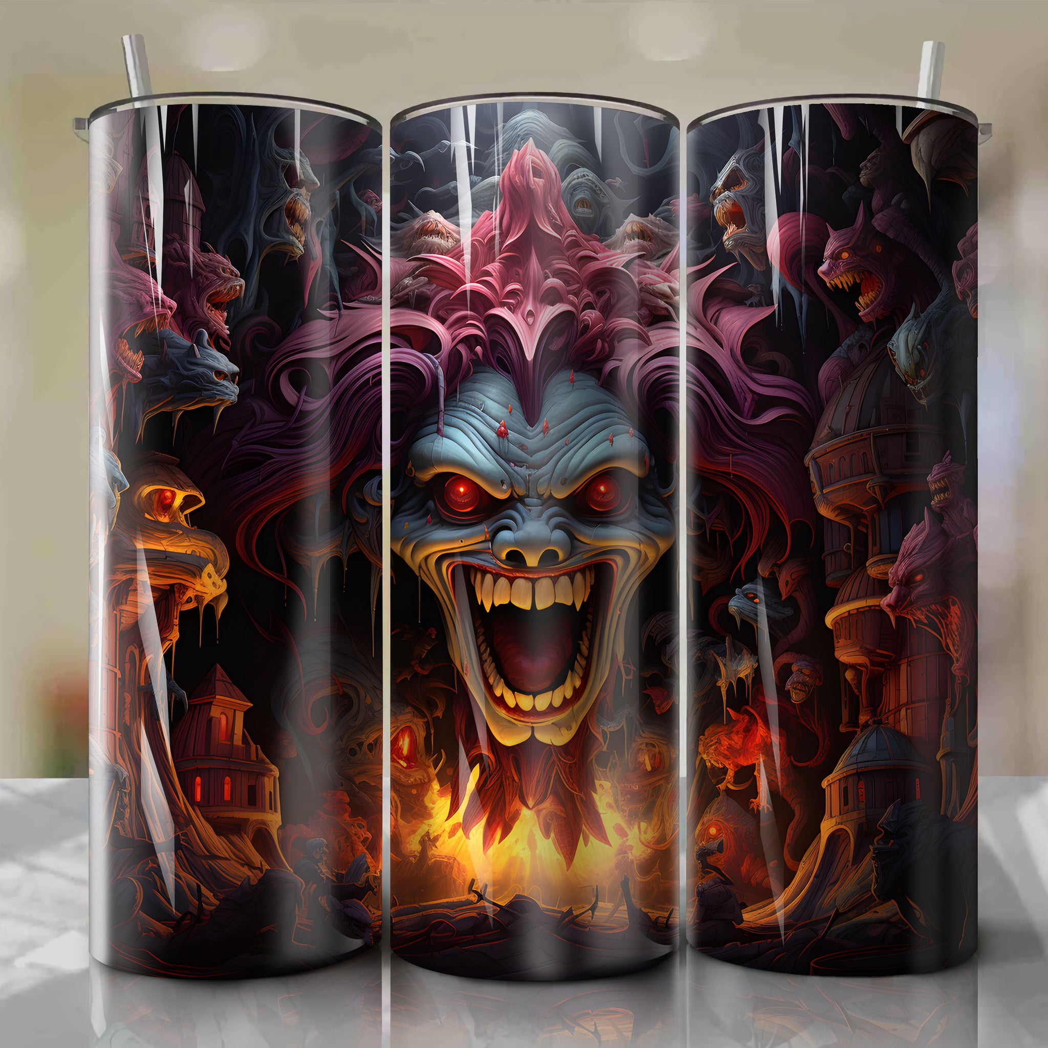 Freak Show Twisty Clown 20 Oz Tumbler Wrap - Captivating Dan Mumford Illustration
