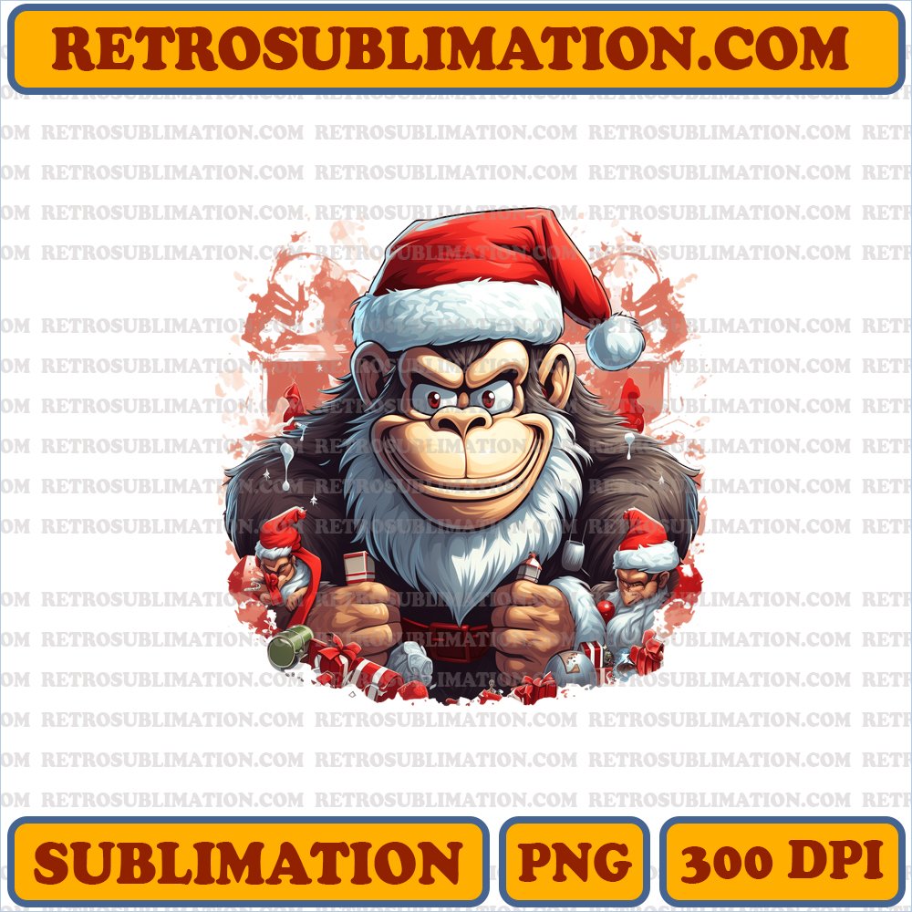 Christmas Donkey Kong - Festive Spirit Embraced - Powerful Cartoon PNG Digital Download
