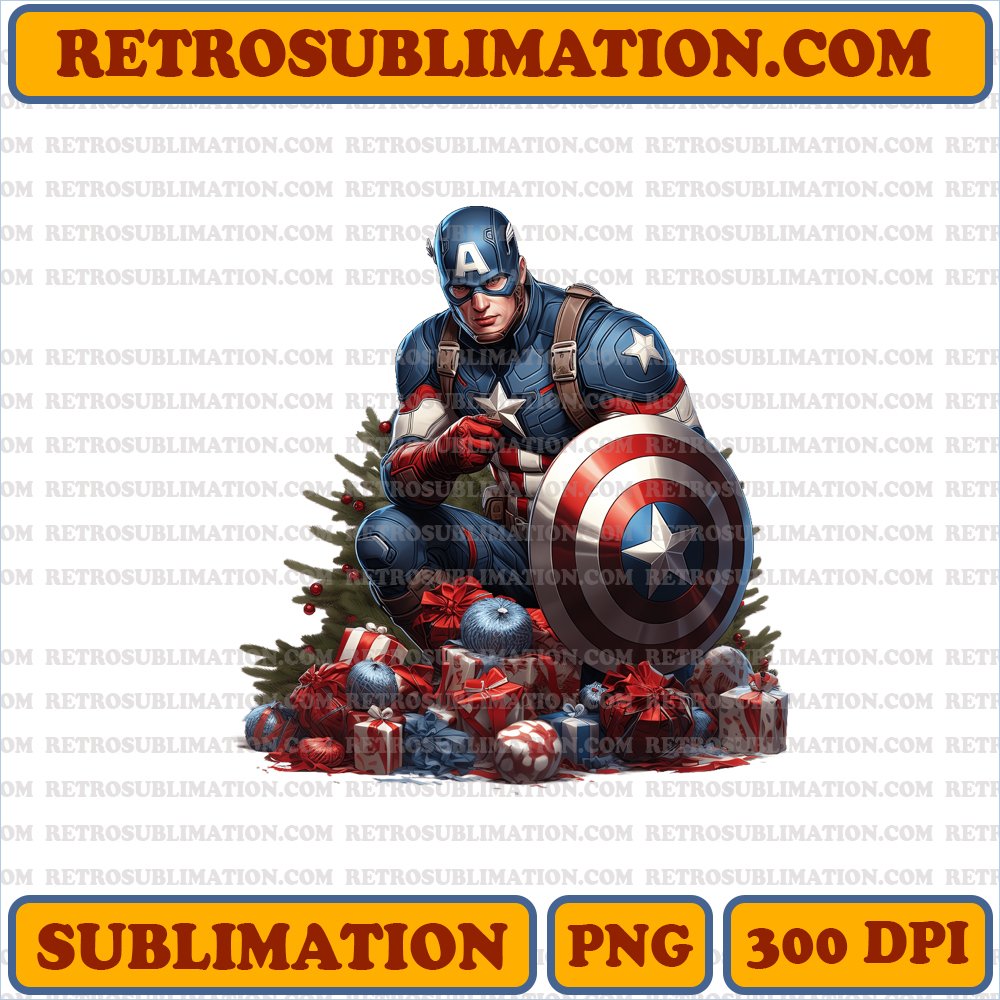 Marvel Christmas Captain America - Patriotic Ornament Decorations - High-Contrast PNG Digital Download
