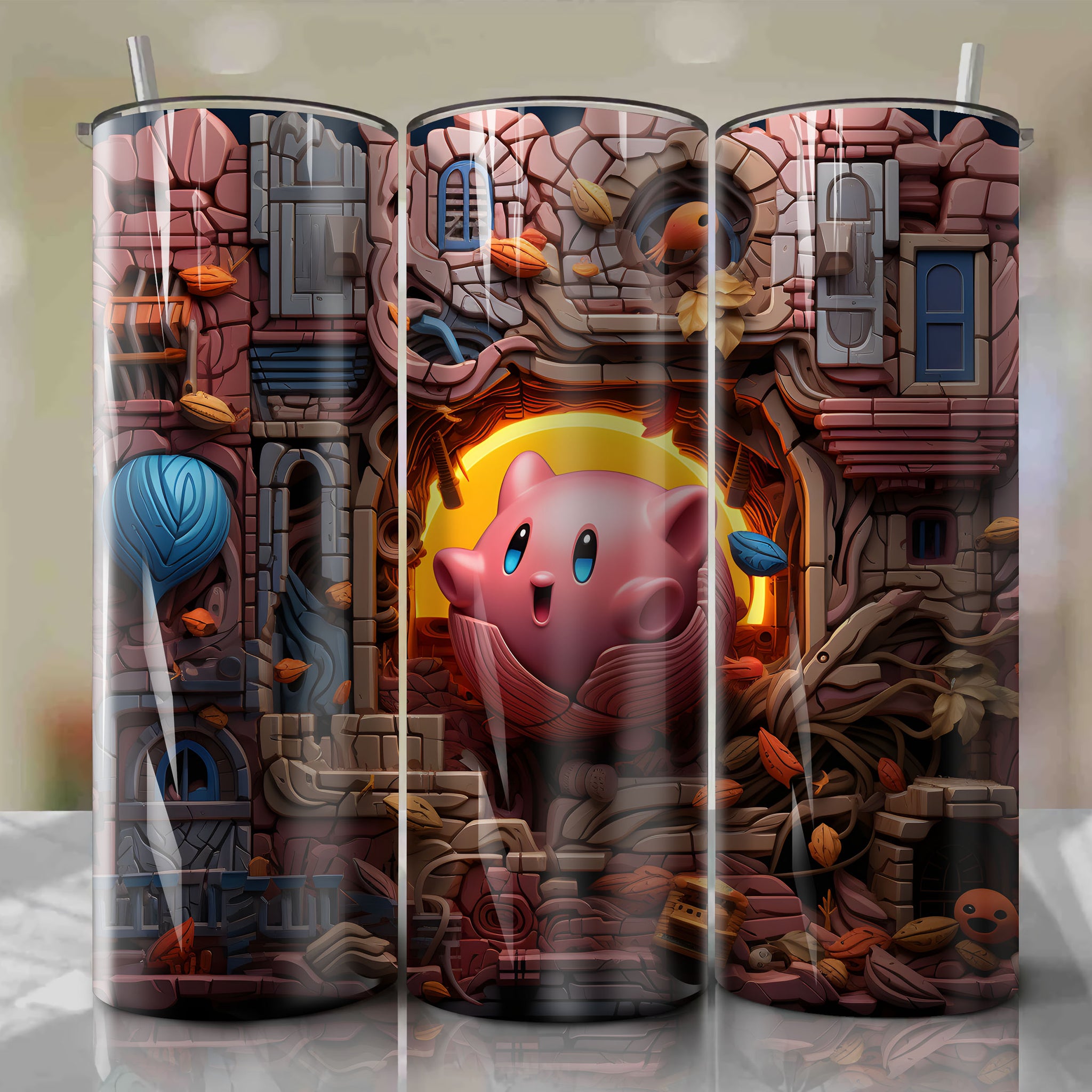 Custom Kirby Dream land Glass Cup Cute Gift Set