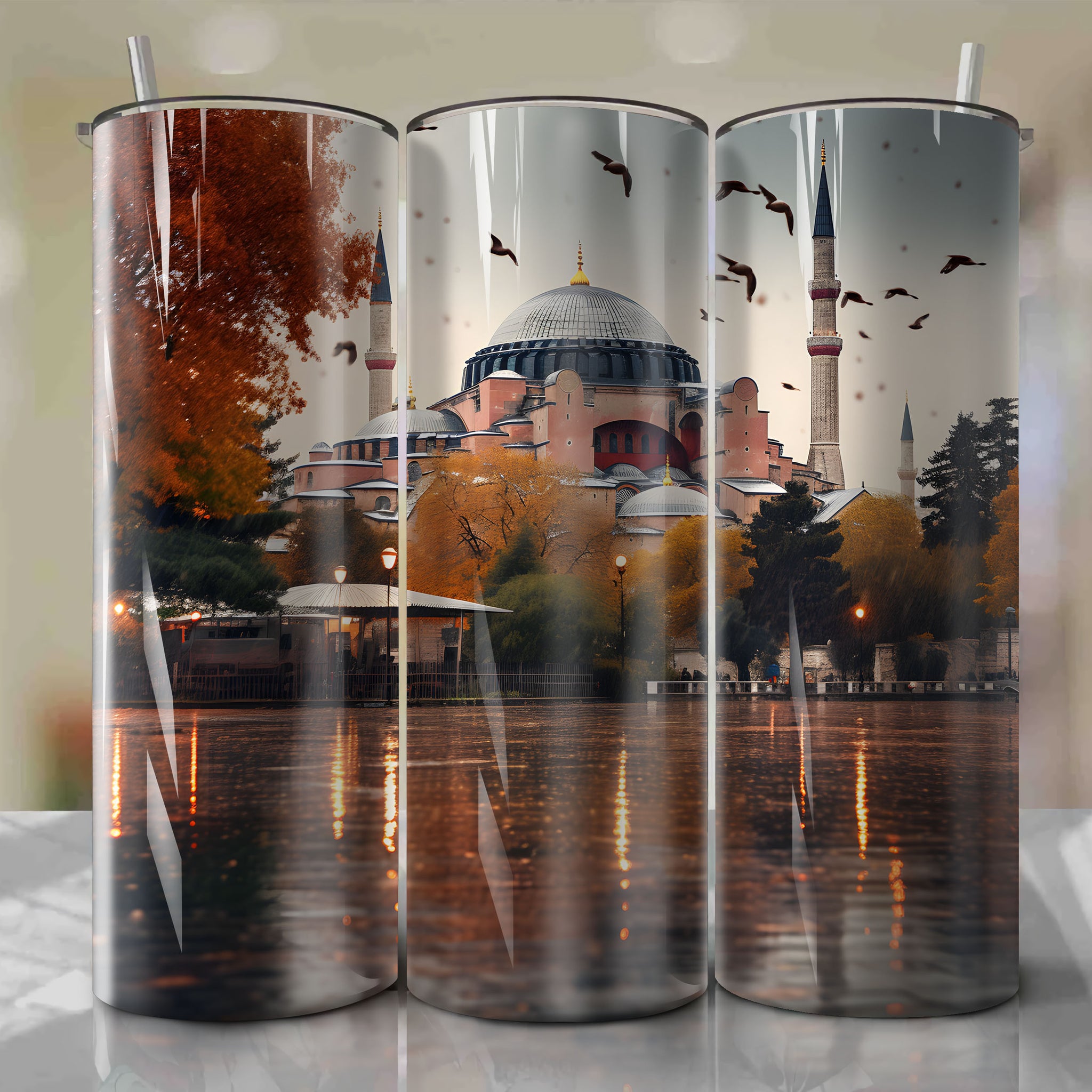 Tumbler Wrap: Pointillism Bright Dots Capture the Autumn Ambiance Inside Hagia Sophia
