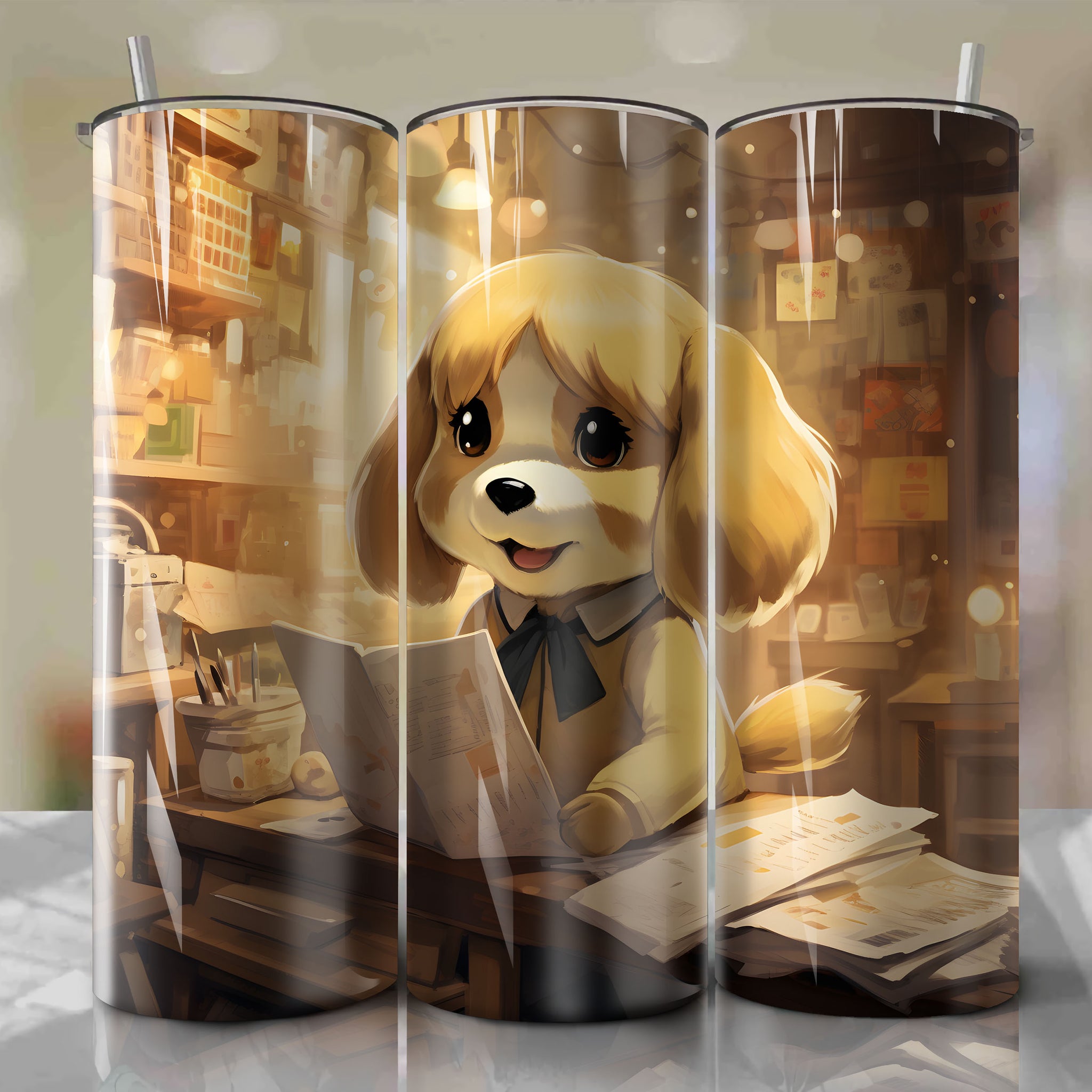 Cheerful Isabelle from Animal Crossing brings a smile to your day with this 20 Oz Tumbler Wrap
