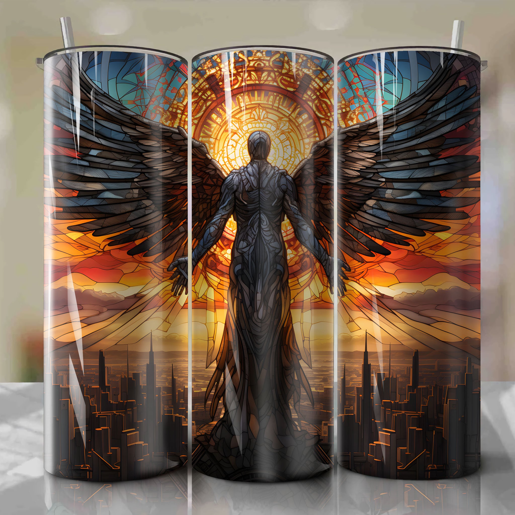 Angel 20 Oz Tumbler Wrap - Embodying Angelic Grace and Tormented Soul
