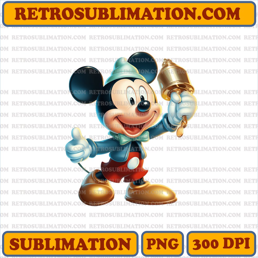 Christmas Mickey Mouse - Joyful Bell Serenade - High-Contrast Sublimation PNG
