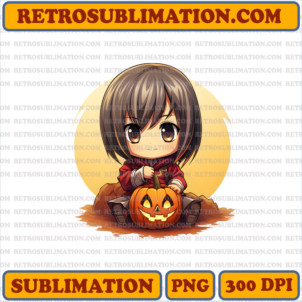 Chibi Mikasa Carving Jack-o'-Lantern - Unique Sublimation PNG Download
