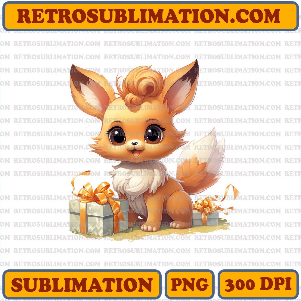 Adorable Eevee Gift Discovery - Cute Cartoon Sublimation PNG
