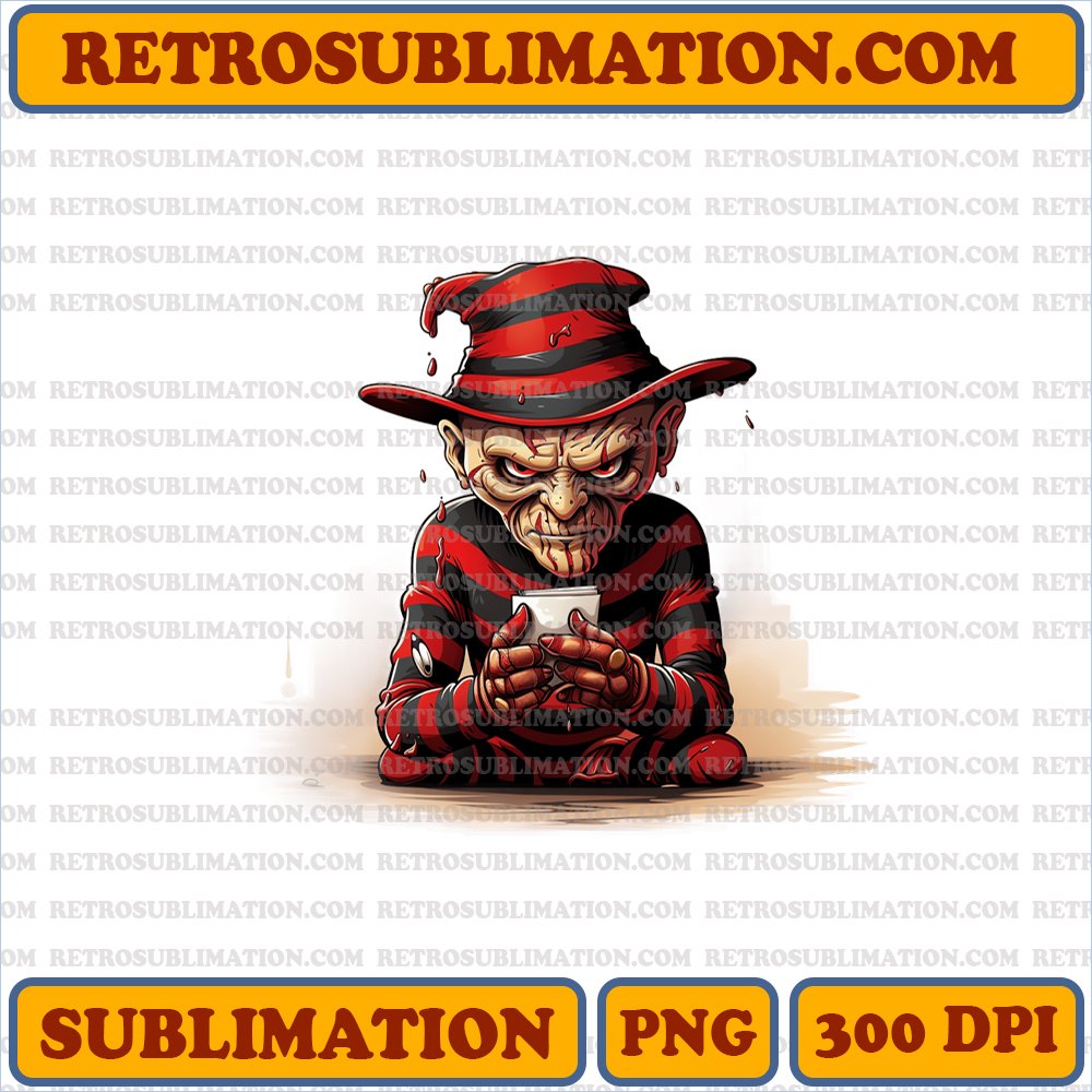 Freddy Krueger Nightmare Stalker - Sinister Cartoon - High Contrast Sublimation PNG
