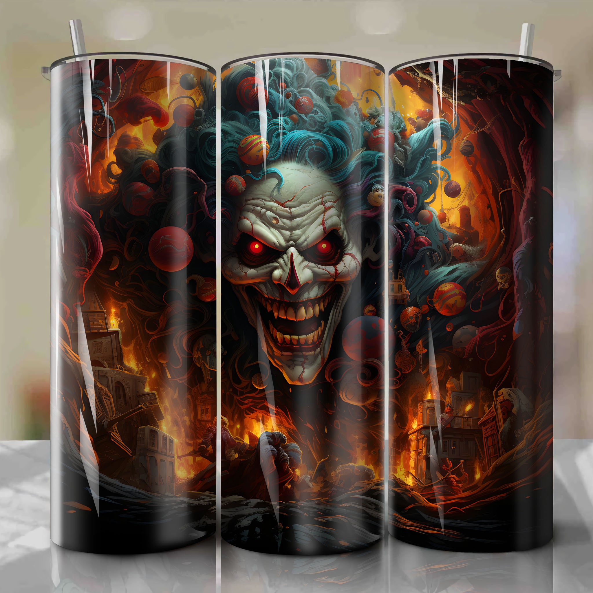 20oz Tumbler Wrap - Sinister Clown Twisty from American Horror Story - Dan Mumford's Captivating 3D Illustration
