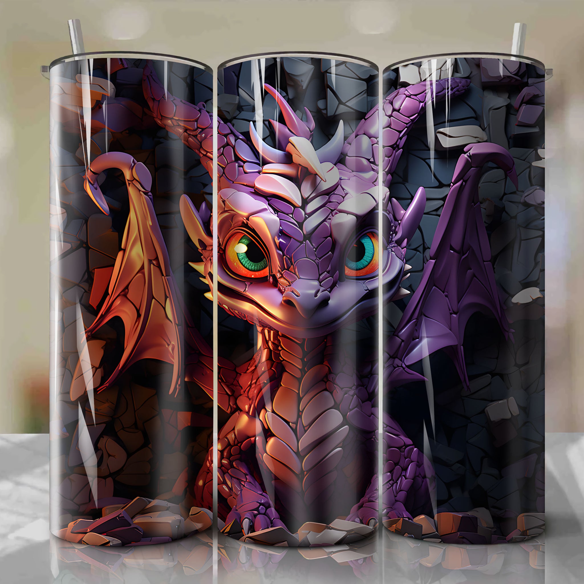 Playful Spyro: Dynamic 20 Oz Tumbler Wrap with Stunning 3D Art
