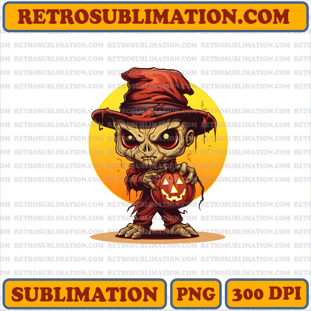 Curious Chibi Krueger - Halloween Pumpkin Sublimation PNG Download
