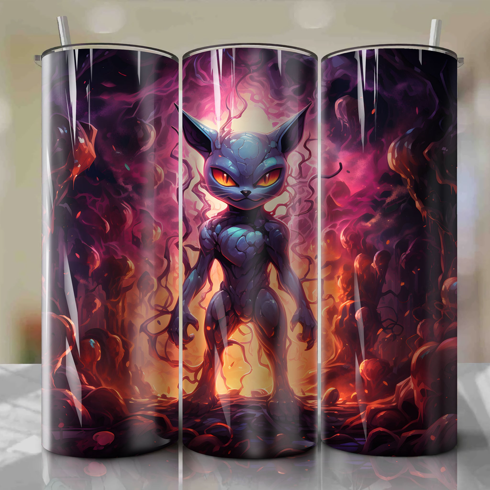 Vibrant 3D Mewtwo Illustration for 20 Oz Tumbler Wrap
