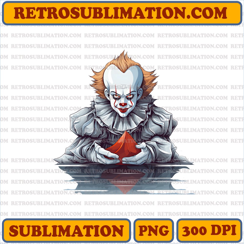 Digital Download - Terrifying Pennywise from IT with Paper Boat - Halloween PNG Sublimation
