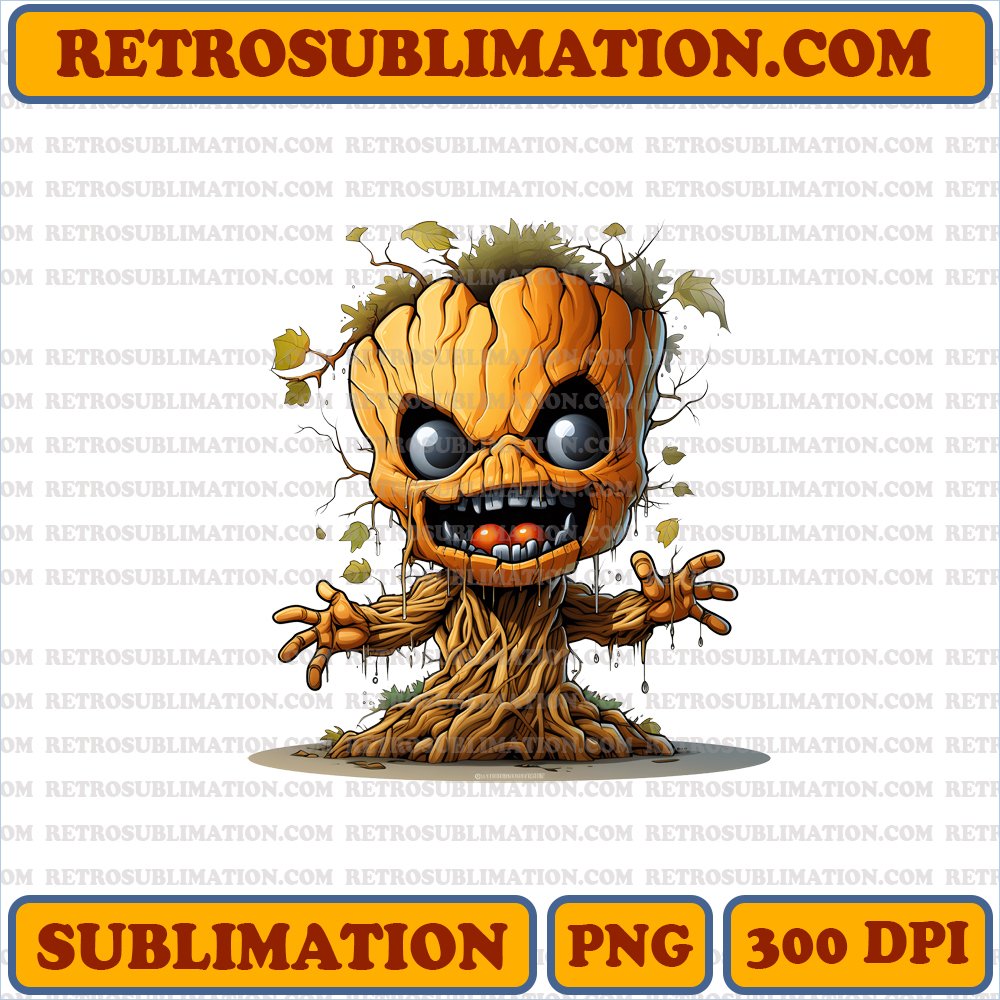 Halloween Groot - Barky Texture Haunted Tree - Bootleg Style - White Background - Unique PNG Digital Download - Sublimation
