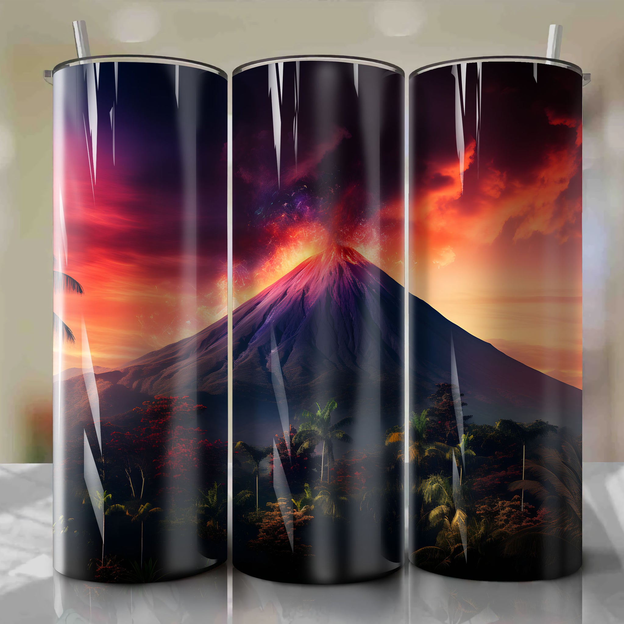 Tumbler Wrap: Arenal Volcano - Costa Rica's Autumn Twilight in Pastel Techniques with Soft Blending
