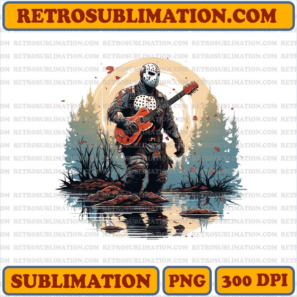 Jason Voorhees Hockey Mask Machete - Menacing Lake Creature - High Contrast Cartoon PNG Digital Download
