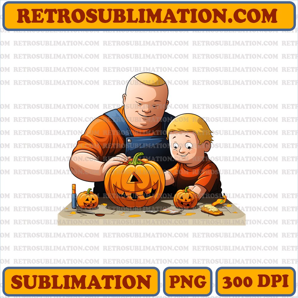 Halloween Pumpkins - Bobby Hill and Peggy Carving - Sublimation PNG Digital Download
