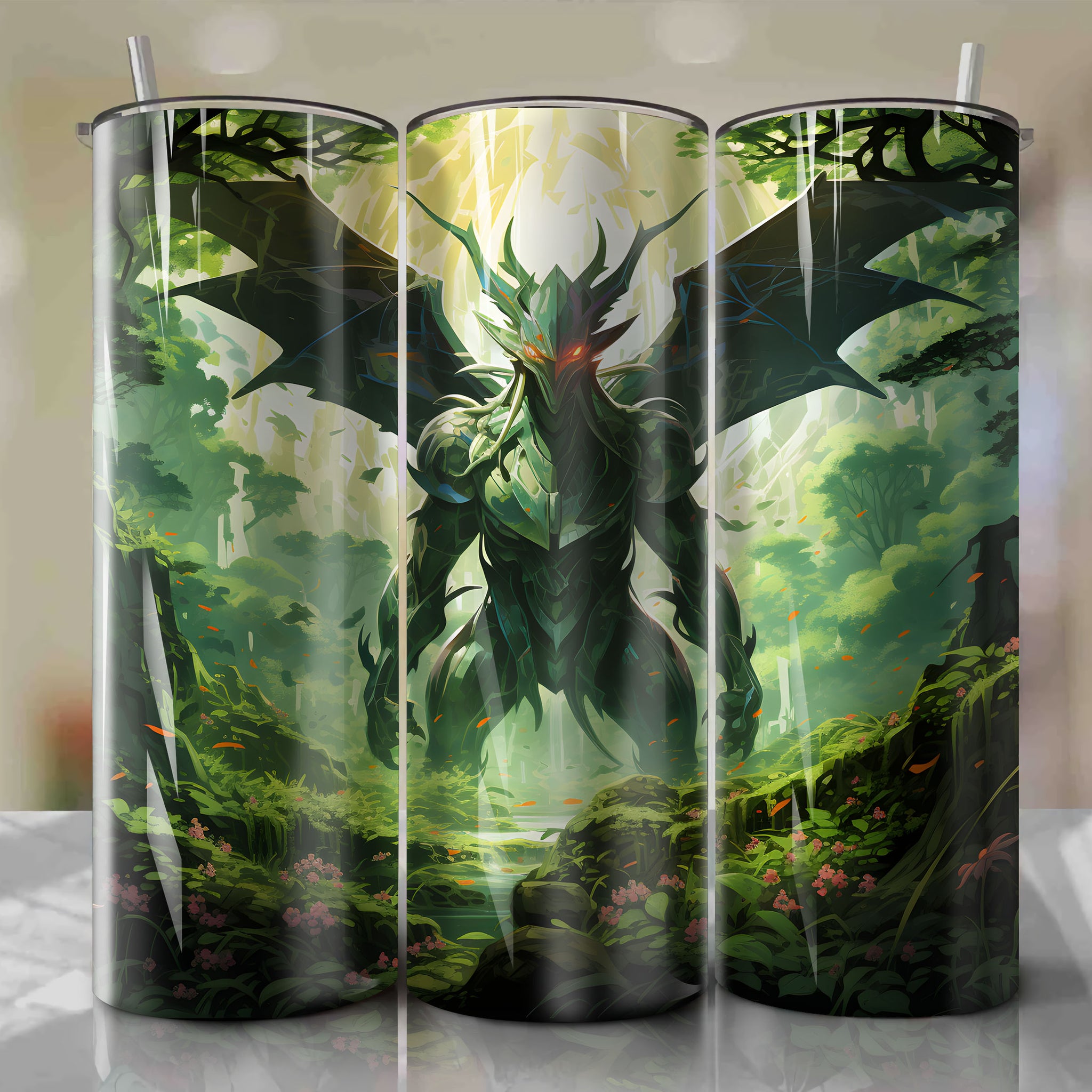 20 Oz Tumbler Wrap with Scyther Design: A Fierce and Dynamic Pokémon Battle in a Striking Digital Painting
