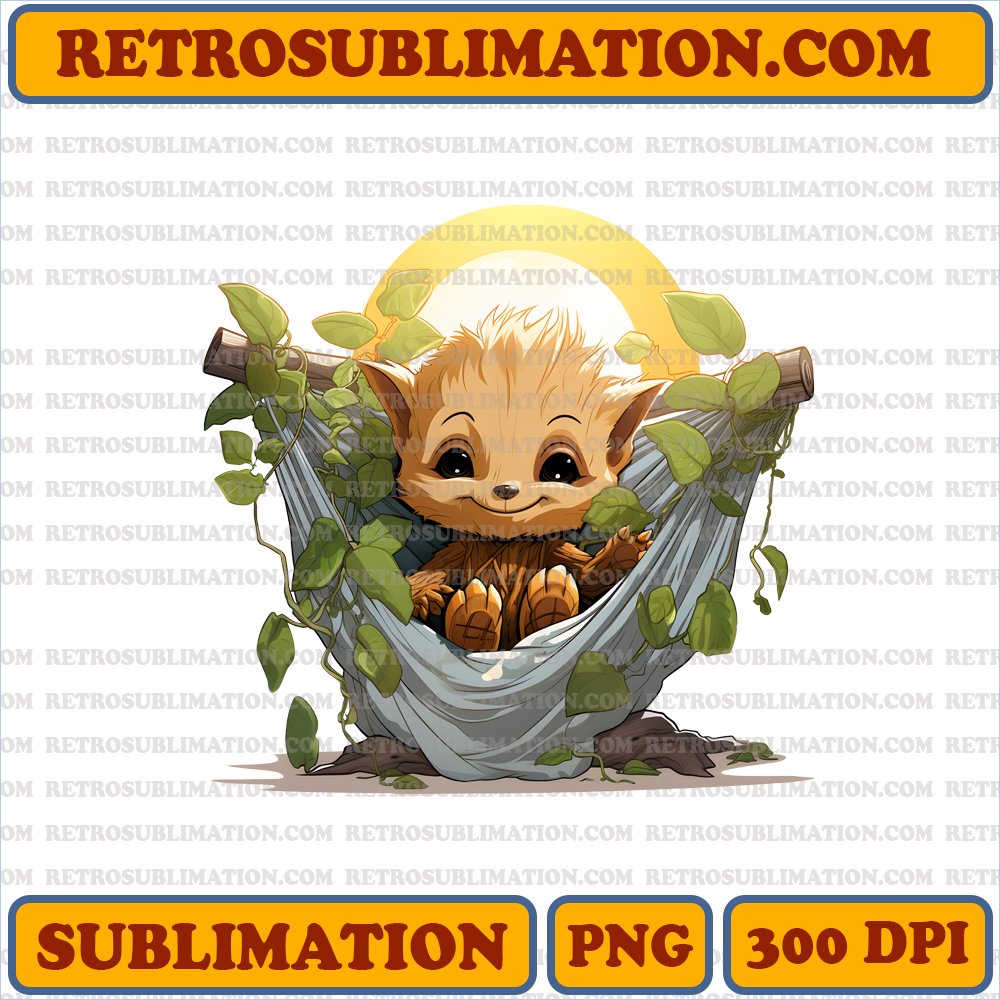 Adorable Groot Relaxing in Toy Hammock | Digital Download Sublimation PNG
