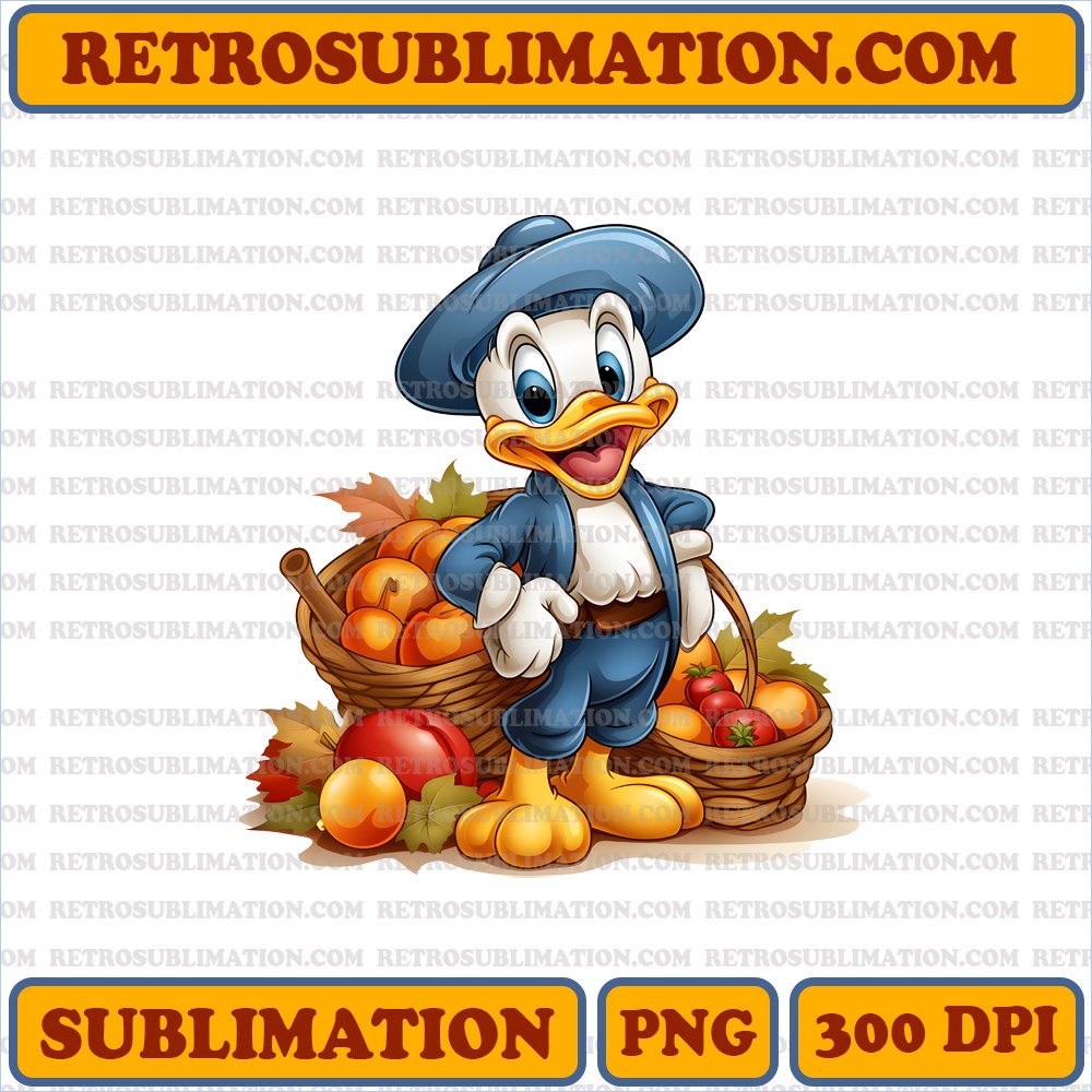 Excited Donald Duck Thanksgiving Cornucopia Sublimation PNG Digital Download
