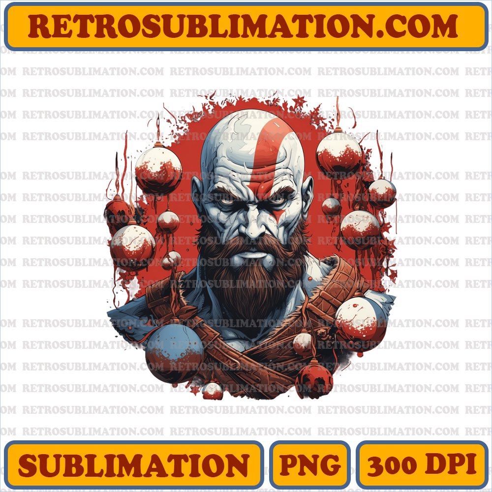 Christmas Kratos Hanging Ornaments - Raw Power - Sublimation PNG Digital Download
