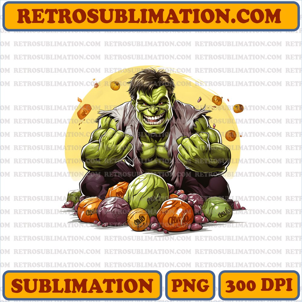 Giant Halloween Hulk Digital Download - Sublimation PNG - Unique and Creative Bootleg Style Candy Play - White Background - Primary Colors - Maximum Contrasts
