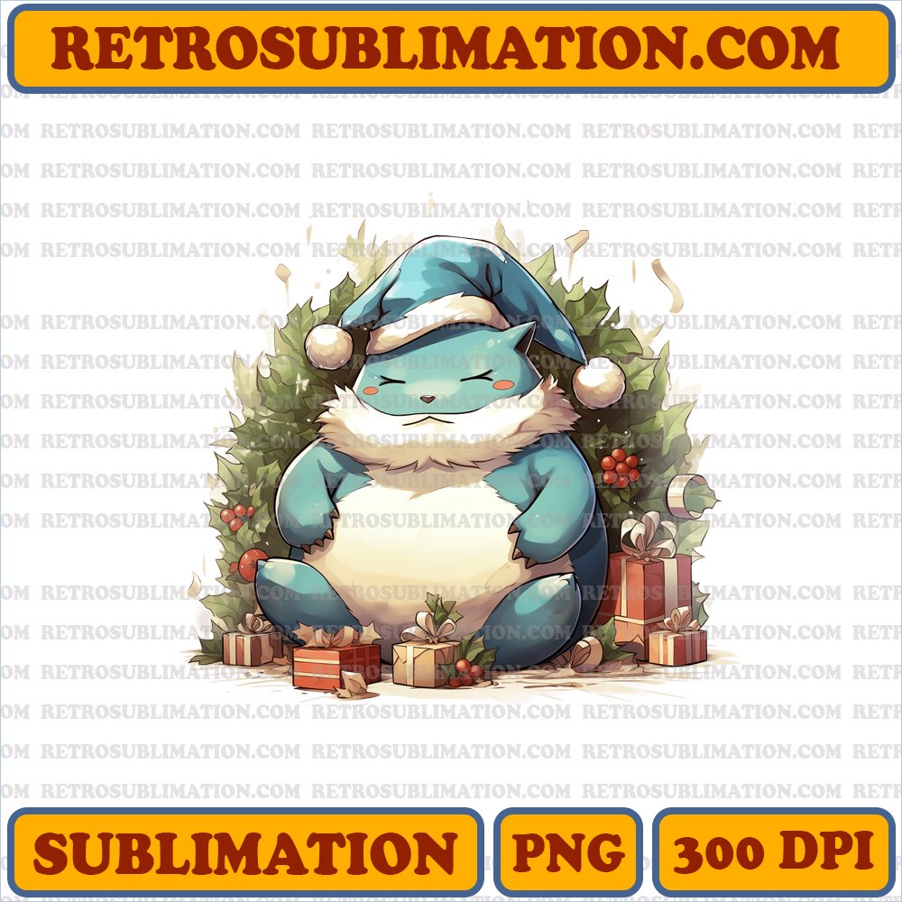 Sleepy Snorlax Holiday Wreath - Sublimation PNG Digital Download
