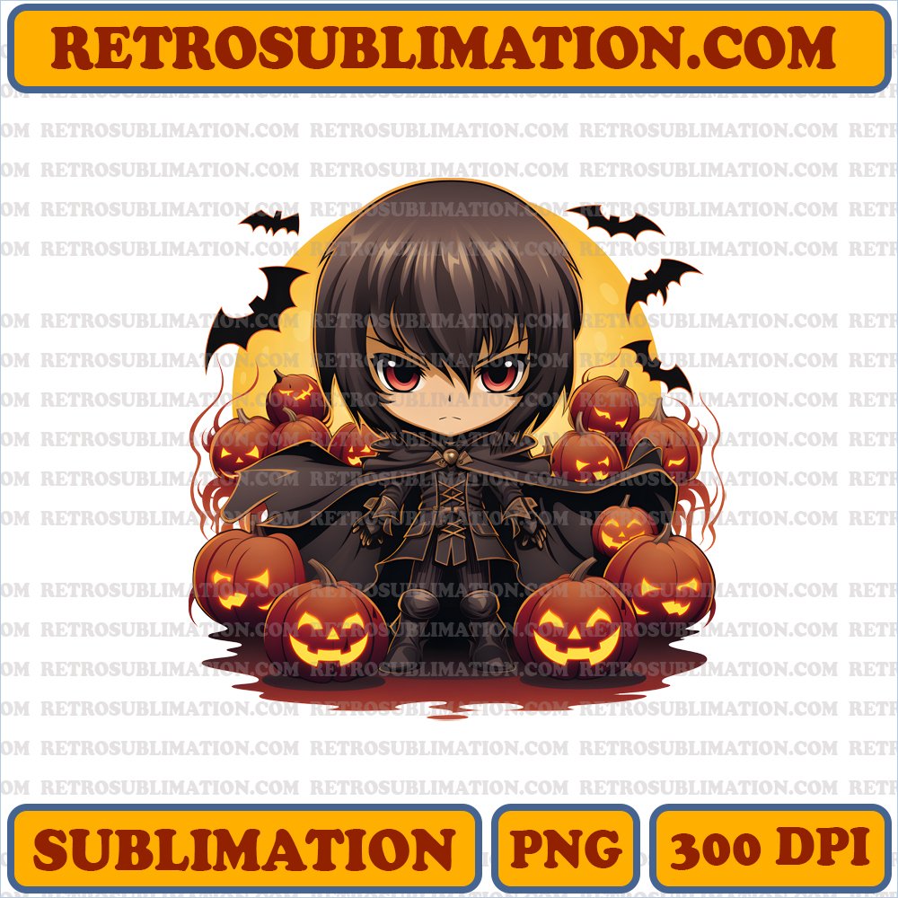 Commanding Chibi Lelouch - Leading the Black Knights - Halloween Parade PNG Digital Download
