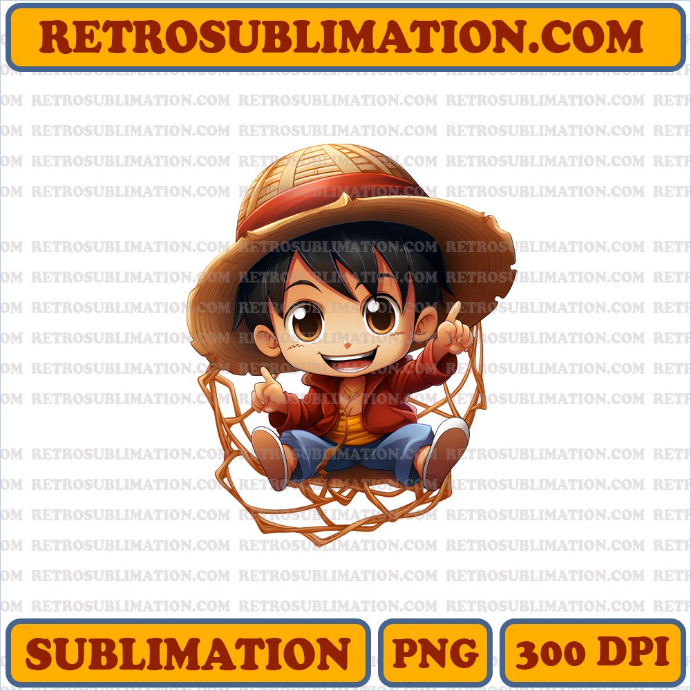 Chibi Luffy Swing - Playful Bootleg Style PNG Digital Download
