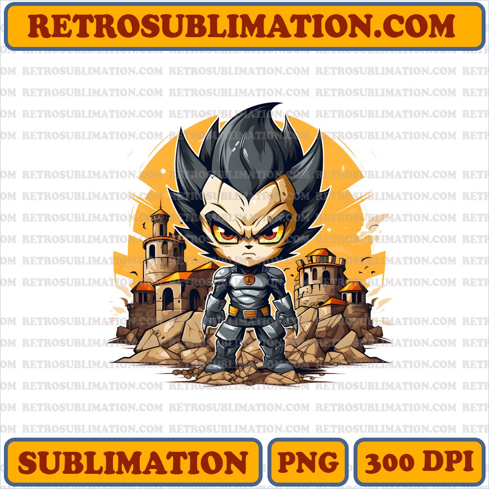 Haunted Saiyan Castle - Chibi Vegeta Defending Bootleg Style | Digital Download PNG
