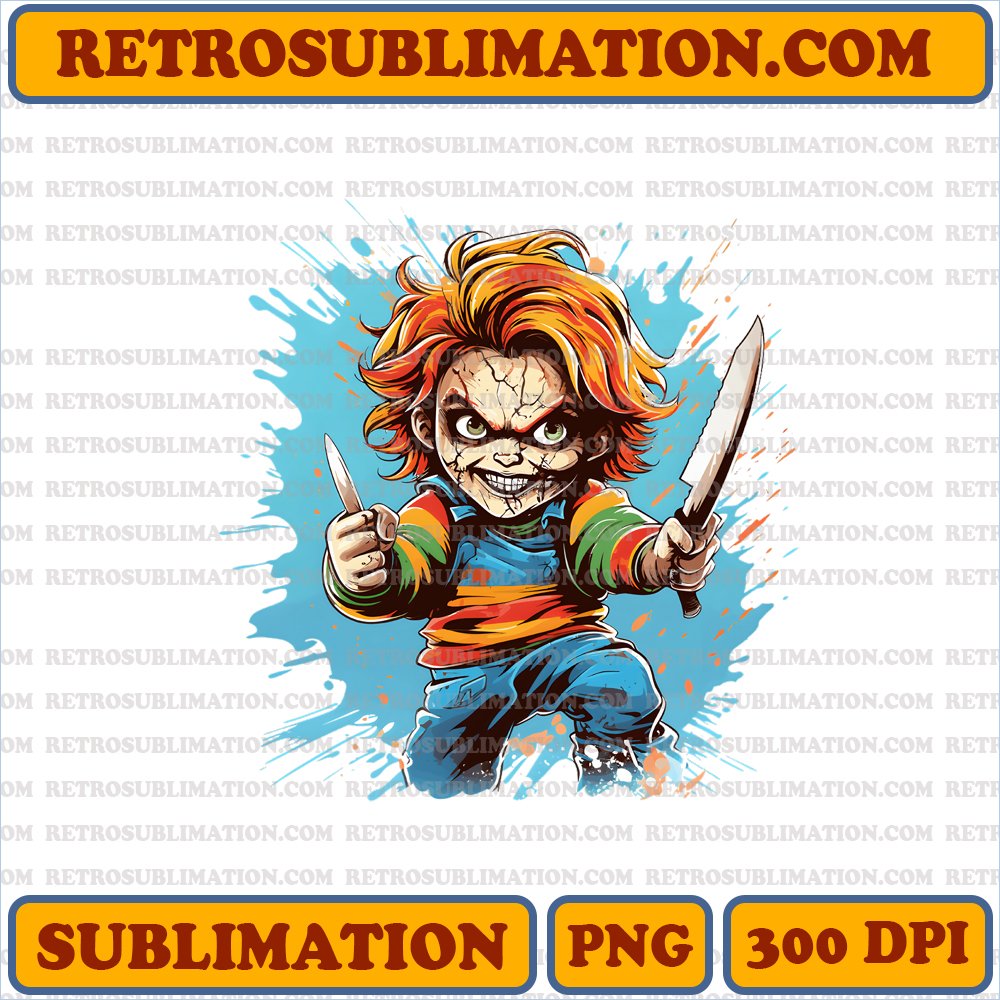 Horror Halloween Chucky Knife Attack Digital Download - Spooky Sublimation PNG Art
