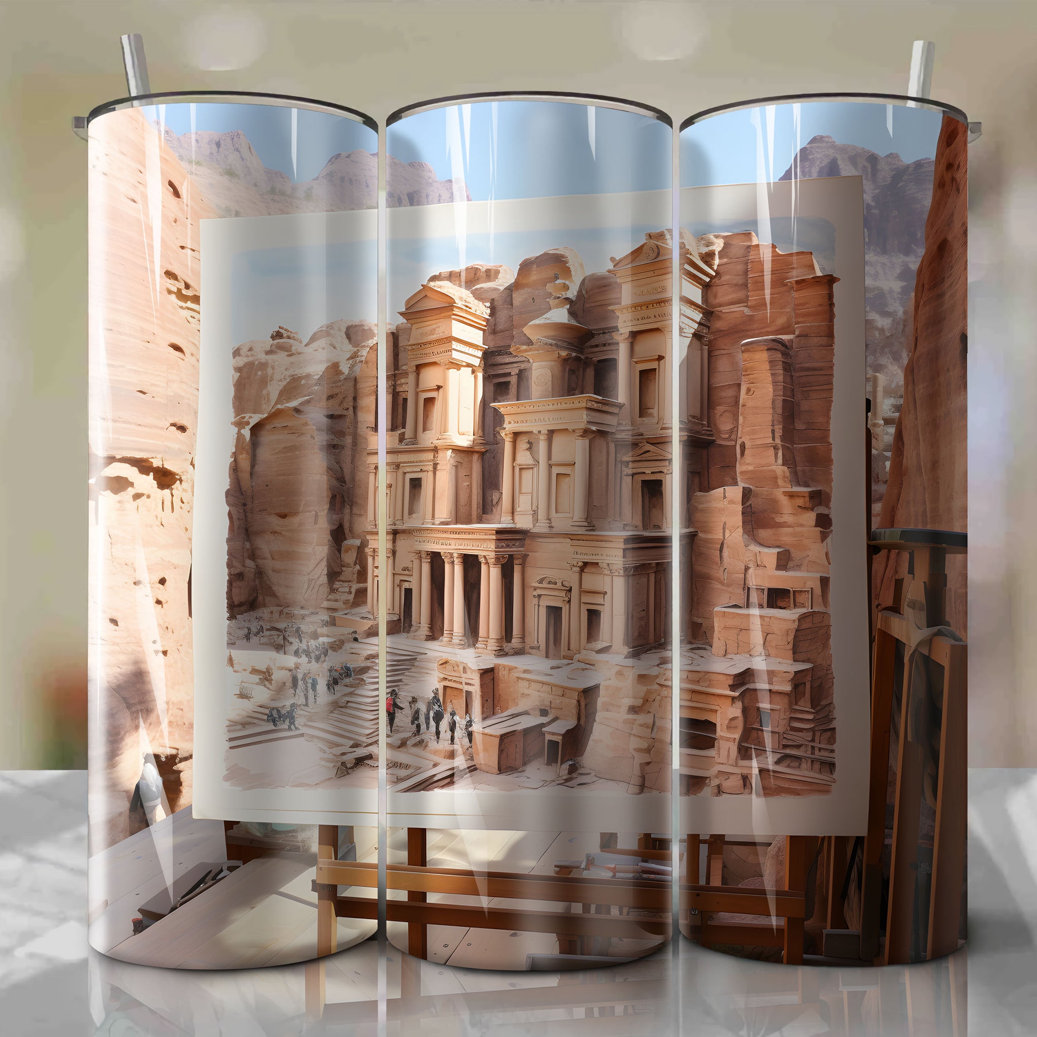 Tumbler Wrap: Petra, Jordan Autumn Landscape - Clear Sky in Medium ISO
