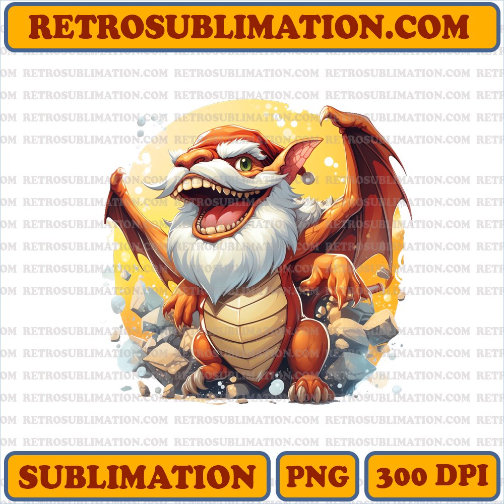 Charizard on Fire - Santa Edition - High Contrast PNG Digital Download
