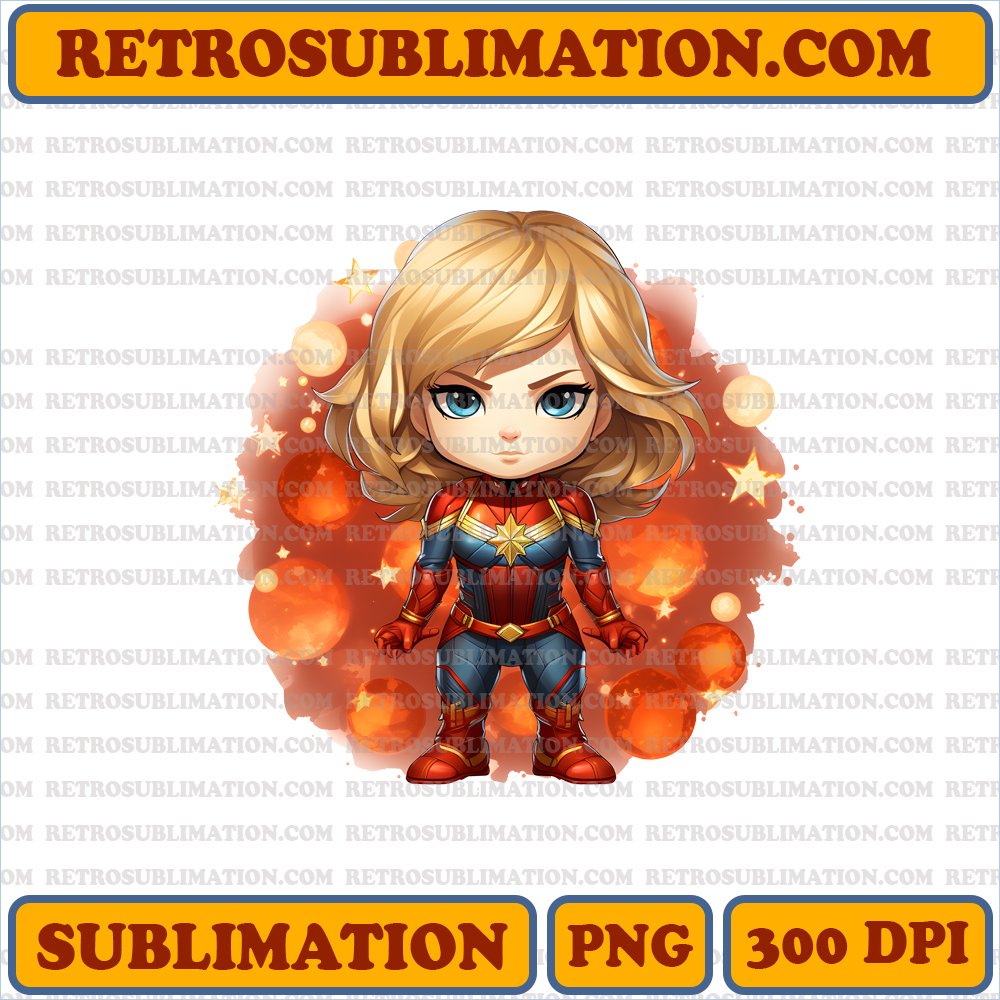 Marvel Cosmic Chibi - Captain Marvel Digital Download - Unique Sublimation PNG
