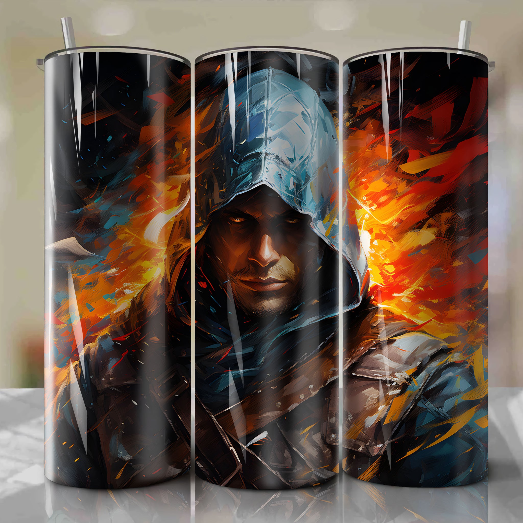 Assassin's Creed 20 Oz Tumbler Wrap: Altair's Stealthy Shadow Integration
