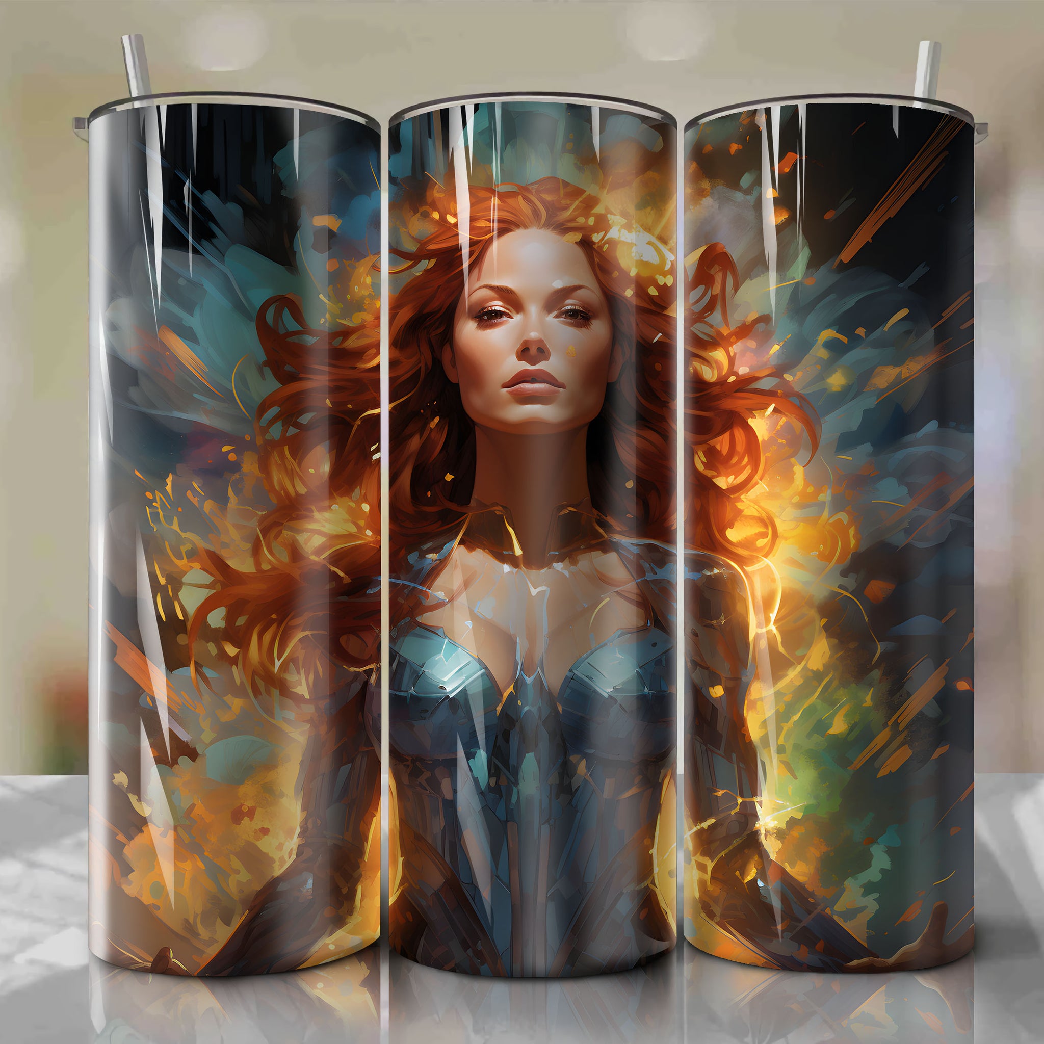 Graceful Power: Jean Grey in a Psychic Aura - 20 Oz Tumbler Wrap
