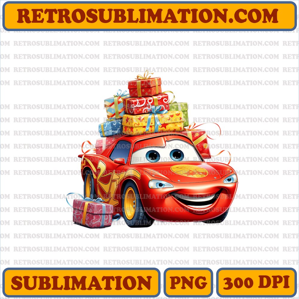 Lightning McQueen Christmas Joy - Presents Doughnuts - High Contrast Sublimation PNG
