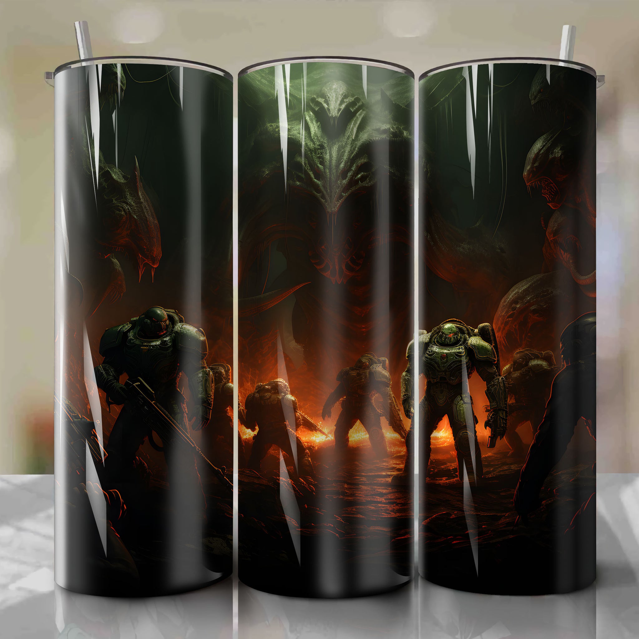 Intense and Relentless: Doomguy Battle in Hell - 20 Oz Tumbler Wrap
