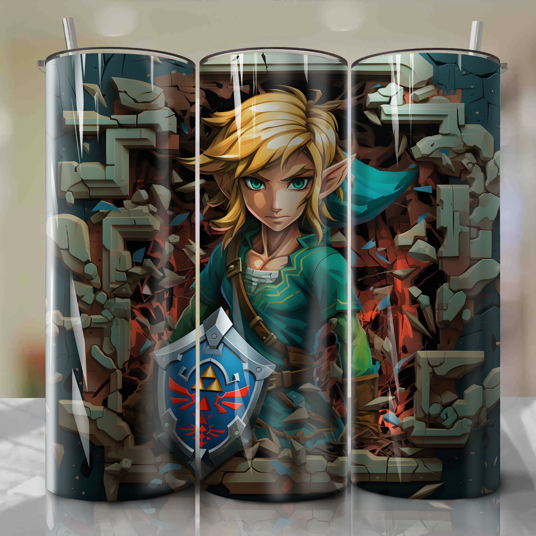 Vibrant 3D Zelda 20 Oz Tumbler Wrap with Stunning Artistic Effects
