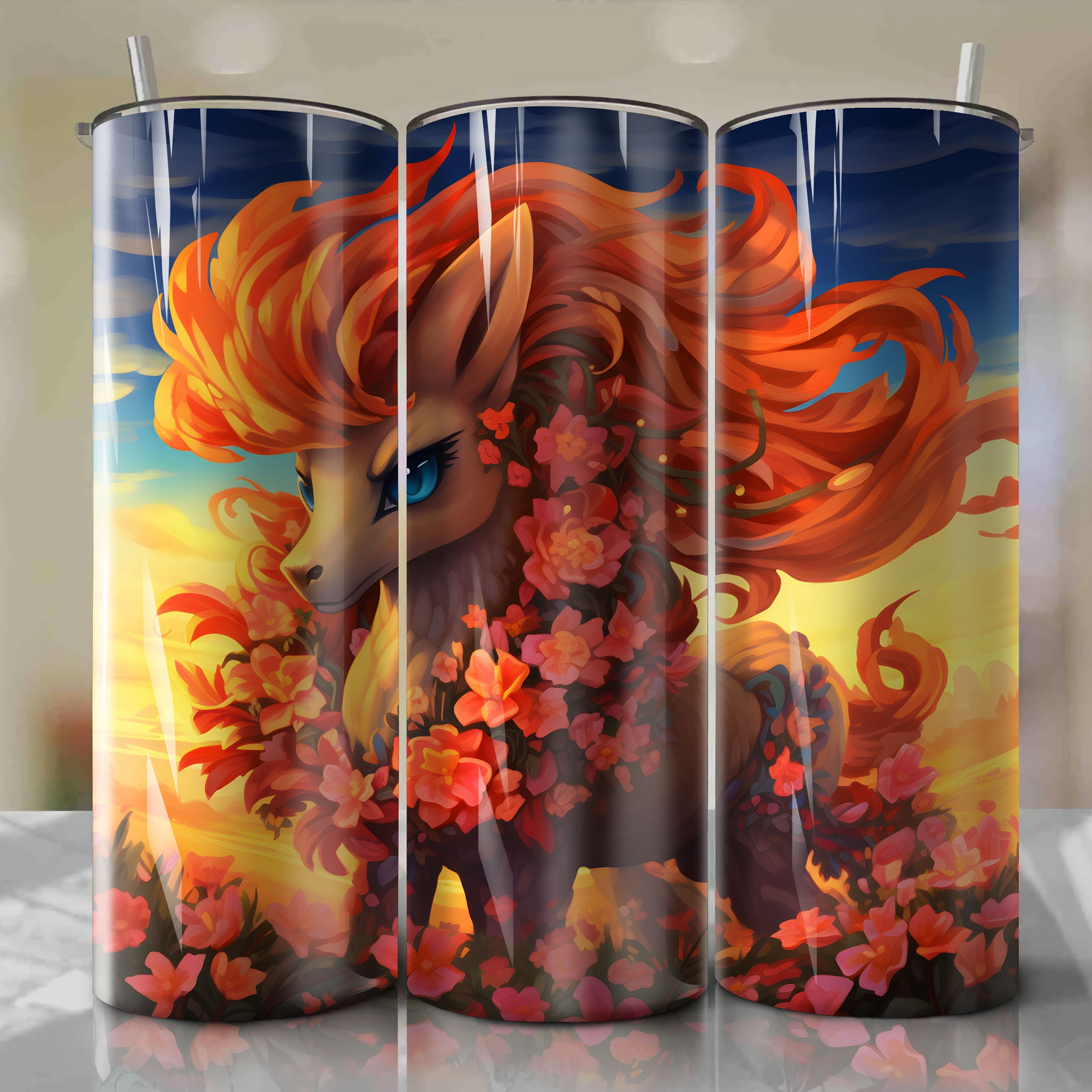 Vibrant Ponyta Artwork: A Captivating 20 Oz Tumbler Wrap
