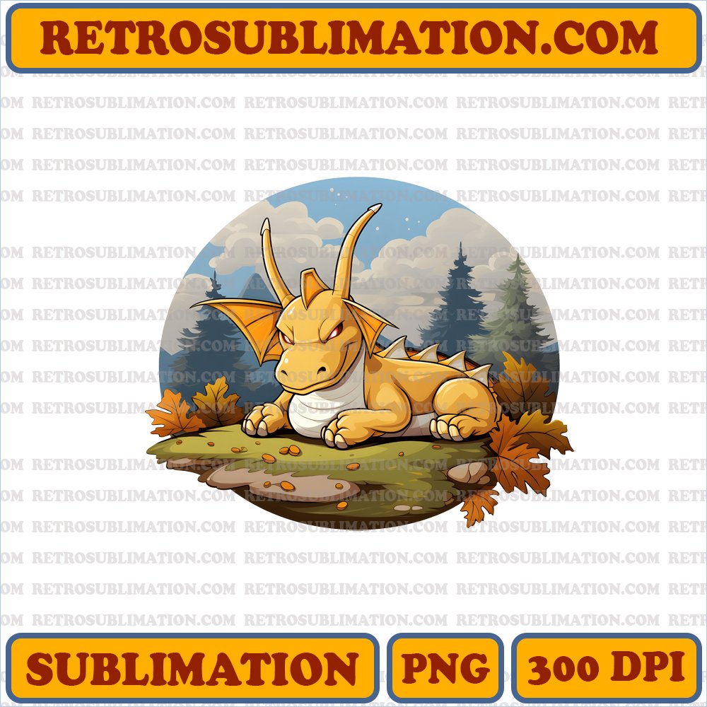 Dragonite Thanksgiving Digital Download - Calm Forest Nap - Air Hovering - Bootleg Style - Primary Colors - Maximum Contrasts | Sublimation PNG
