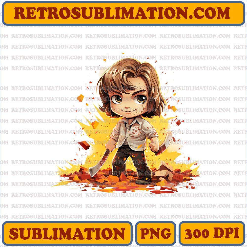 Wild Smile Chibi Jack Torrance - Halloween Axe Confetti PNG Digital Download
